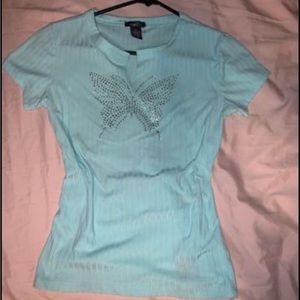 Blue butterfly rhinestone shirt